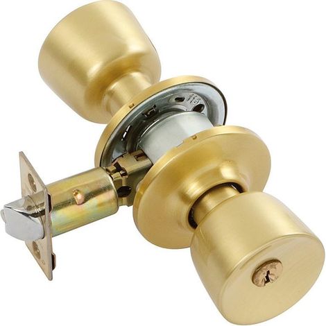 pomo tulipa con cerradura. hierro. latonado. puertas de paso tipo aula. cuadradillo 8mm - tesa (1/2)