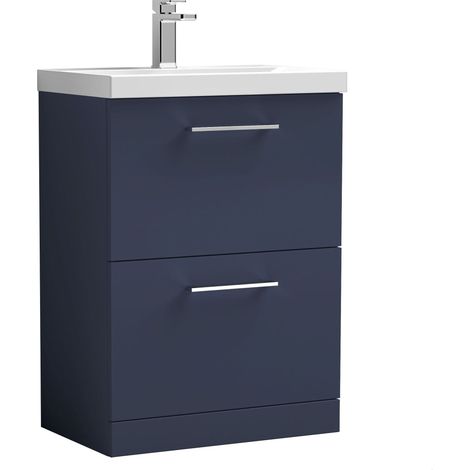 Balterley Contemporary Bathroom Floor Standing 2 Soft-Close Drawer Vanity Unit & Mid-Edge Ceramic Basin, Midnight Blue, 600 mm