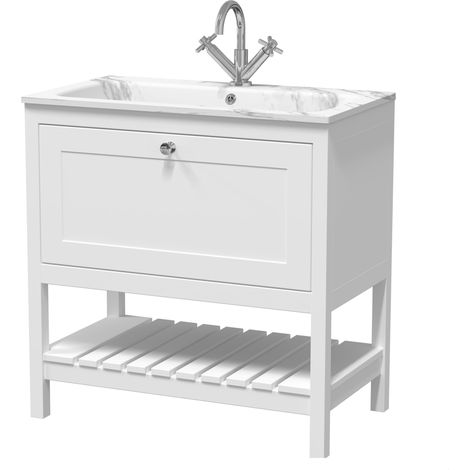 Coppenhall Contemporary 1 Drawer Floor Standing Vanity Unit with Stone Basin, Pure White, 800mm (1/4)