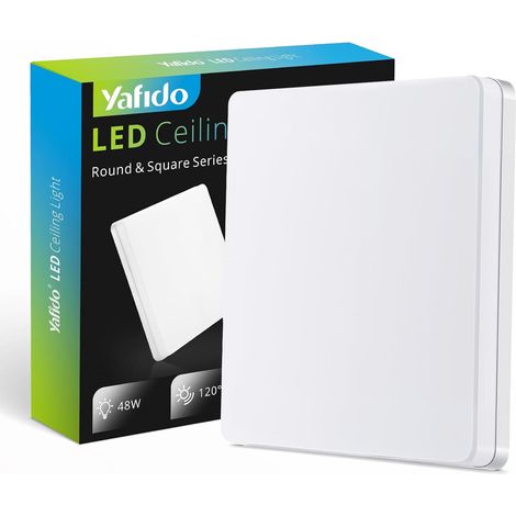 Yafido 48W Plafonnier LED Salle de Bain Chambre Éclairage de Plafond Applique Murale 4320LM Blanc Froid Luminaire Cuisine IP44 Lampe Plat Salon Couloir Garage Interieur Puissant 30CM Blanc Rond (1/5)