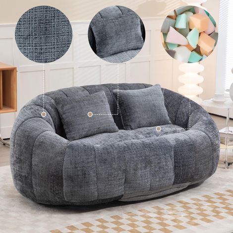 Pouf poire confortable et résistant, avec dossier haut, pour adultes et enfants, intérieur et extérieur, fauteuil de sol moelleux (chenille grise)