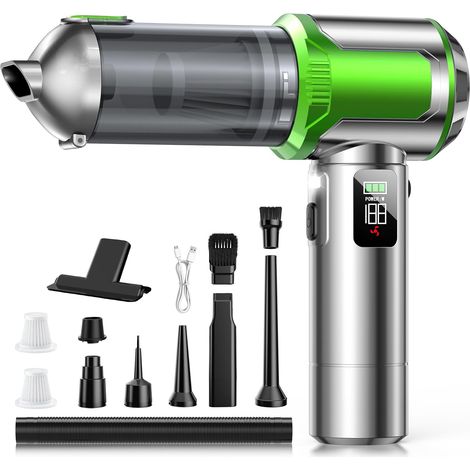 Aspirateur à Main, 17000Pa Aspirateur sans Fil Puissant, 1 Touche Aspirateur, Moteur sans Balais avec 3 Vitesses 4-en-1 Mini Aspirateur Voiture avec écran HD/Lumière LED/Charge Rapide, Argenté (1/5)