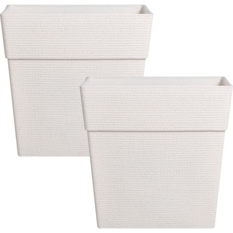 Set di 2 vasi da giardino grandi con effetto a coste per terrazzo, colore bianco sporco Nigellia (1/5)