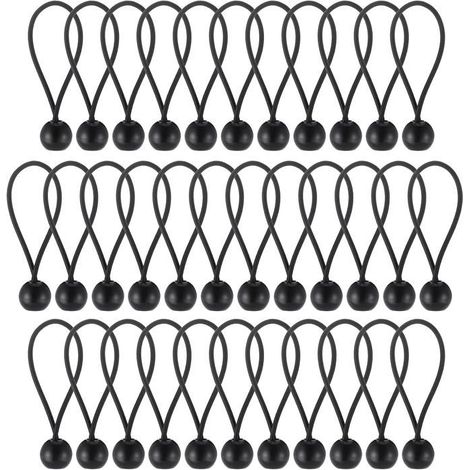 35×Noir Bungee Tendeur Boule(10CM) Corde Elastique pour Bache, Elastique Crochet Portable Durable pour bannière, Bâches, Pavillons, (1/5)