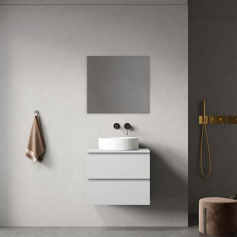 Mobile bagno sospeso 60 cm Bianco Opaco per Lavabo d'appoggio Specchio Quadro - Fiji Paint Top (1/4)