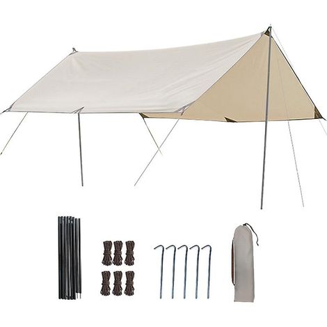 Bâche de camping légère, imperméable et résistante aux UV, 300 x 300 cm, avec cordes et piquets (1/5)