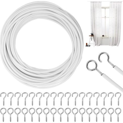 Alambre espiral para cortinas,10 m,Cable para cortinas,Alambre para cortinas,25 círculos de ojo de oveja y 25 clavos de signo de interrogación (1/5)
