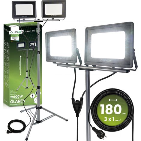 Faro alogeno a LED 2 x 100W su treppiede Glarex 4000K Lumiled (1/5)