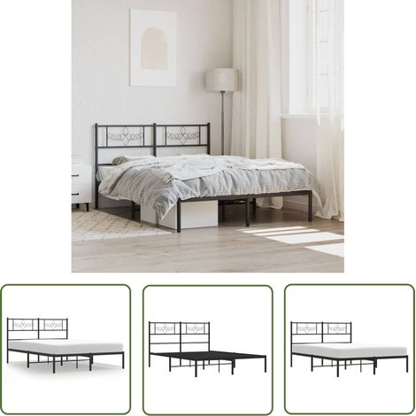 The Living Store Bettgestell mit Kopfteil Metall Schwarz 160x200 cm - Metallbettfundament - Doppelbett - Boxspringrahmen - Bettrahmen Schwarz - Bettgestell (1/5)