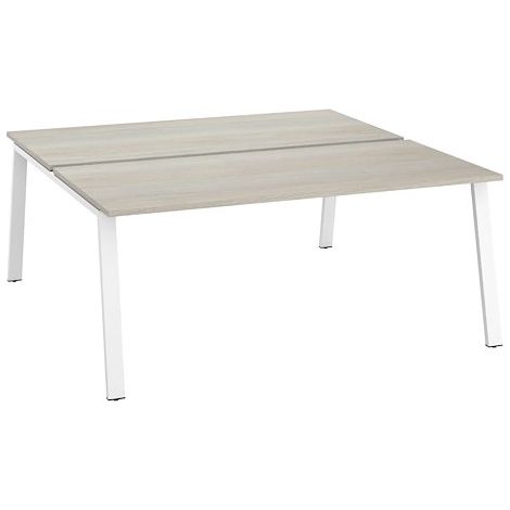 Pôle de 2 bureaux droits chêne gris L 180 x P 80 cm piétement métal blanc - Arch - Maxiburo
