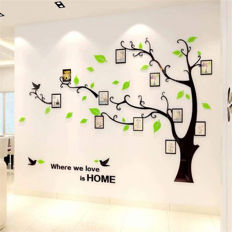 Sticker mural arbre 3D DIY, cadre photo, décoration artistique, idéal pour chambre, salon, chambre (vert clair à droite, M : 150 x 207 cm) (1/5)