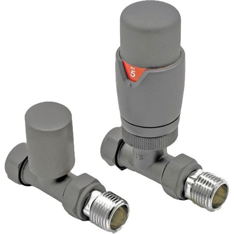 Heatwave Prime Basalt Grey Straight Thermostatic Radiator Valve Set