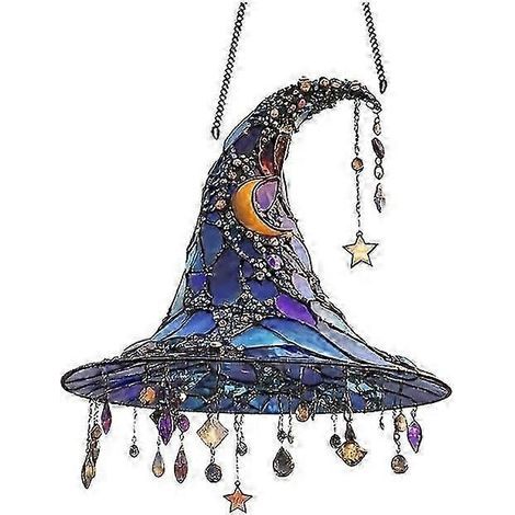 Nouveau chapeau de sorcière en vitrail à suspendre. décoration sur le thème d'Halloween. cadeau