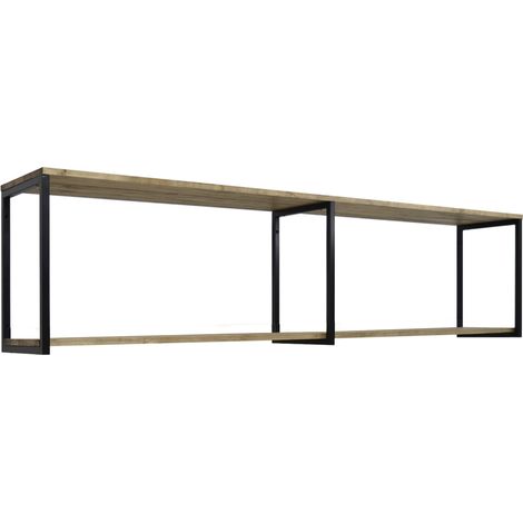 Estantería colgante iCub 2 Estantes 3 Marcos 180x30cm Negro en madera maciza de pino acabado vintage estilo industrial Box Furniture (1/4)