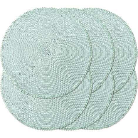 Lot de 6 sets de table ronds tressés de 38,1 cm pour tables de salle à manger, sets de table tissés naturels résistants à la chaleur (B vert menthe)'B Menthe 6 PCS'B Menthe'6 PCS