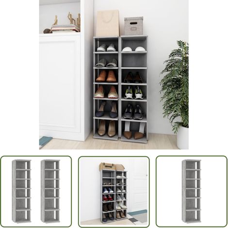 Lot de 2 armoires à chaussures,Meuble de Rangement chaussures pour Maison Gris béton 27,5x27x102 cm -52318 (1/5)