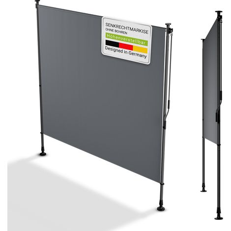 Juskys Senkrechtmarkise Barbados - Sonnen- & Sichtschutz, ausziehbar, Klemmmarkise ohne Bohren, wetterfest, wasserabweisend - 200x310 cm, Grau