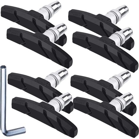 Plaquettes de frein pour vélo, 4 paires, avec clé, plaquettes de frein V-brake, adaptées aux VTT, antidérapantes et silencieuses, noires. (1/5)