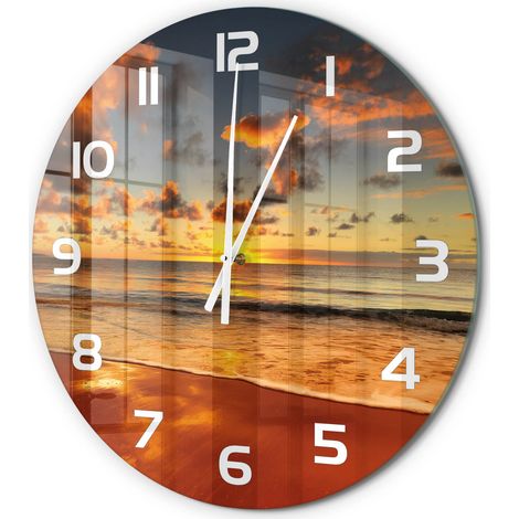 Horloge Murale Ronde Déco Salon Verre Trempé Silencieuse Design Contemporain Plage australienne fi 60 cm (1/5)