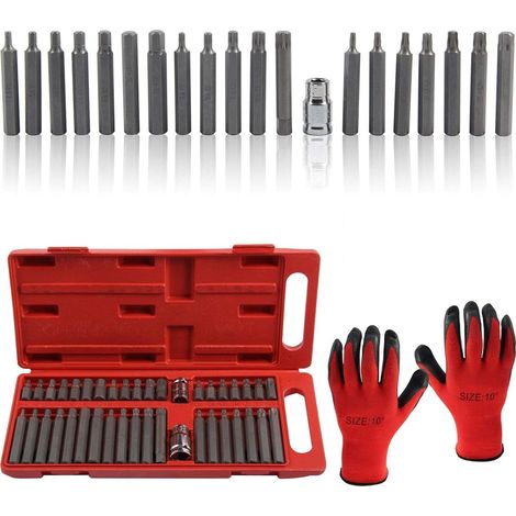 Bit Set Torx Bit Set 40Pcs 1/2inch 3/8inch Star Bit Socket Set Hex Star Torx Spline Socket Bit Set Tool Kit with Work Gloves Hex Bit Socket Set for Internal Torx Screws (1/5)
