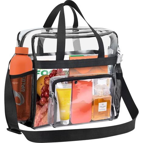 Borsa tote trasparente, borsa in PVC trasparente, approvata per gli stadi, borsa a tracolla trasparente e portatile per sport e atleti (31 x 30 x 15 cm)