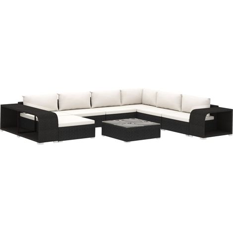 Set di mobili da giardino mobili da esterno 10 pezzi con cuscini in resina di vimini nero 020015186