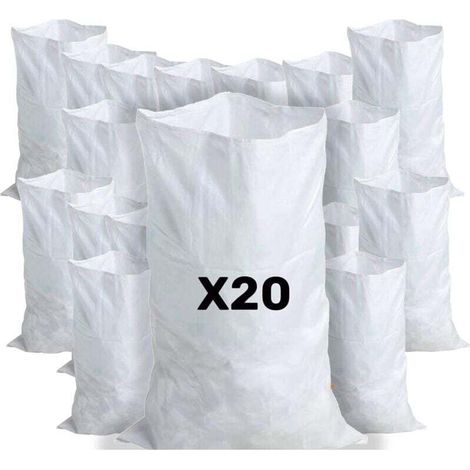 20 Sacs à Gravats, 55 x 95cm, 55kg, Résistant et Réutilisable, En polypropylène tissé blanc, Sable, Terre, Gravier, Jardinage, Chantier, Déchets de constructions