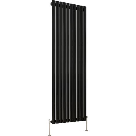Designer Oval Column Radiator Bathroom Central Heating Rads Black with Angle Square Valve Vertical Single 1800x590mm (1/2)
