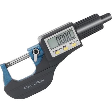 0-25mm /0-1" Micromètre Numérique - 0,001mm/0.00005‘’ Haute Précision Portable LCD Micrometre électronique Mesure Incrémentale et Absolue Mode Pouces & Métrique, Gris