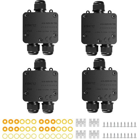Boîte Jonction 3 Voies, Étanche Extérieur(lot de 4) Waterproof Junction Box 3 Way – Connecteur de Câble Étanche pour Jardin, Éclairage Extérieur, Câble Ø 4-15mm (1/5)