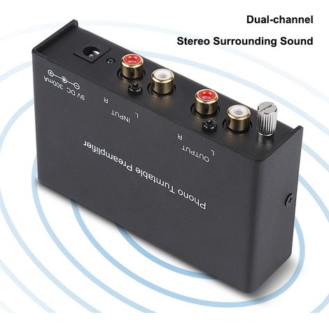 Préampli Phono Stéréo avec Alimentation USB et Sorties RCA - Réducteur de Bruit pour Vinyle