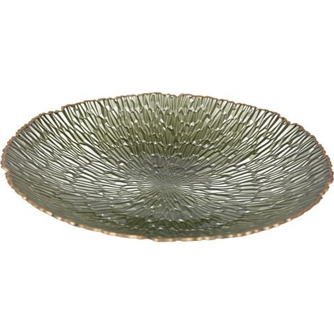 Coupe à Fruits en Verre Vert avec Bord Doré, Plat de Présentation pour Table, 40,5 x 7 cm - PANGIVO (1/3)