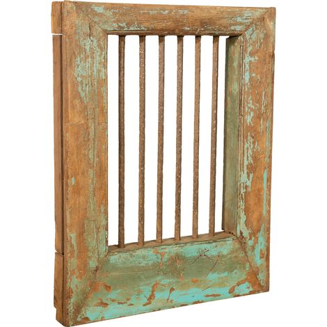 GRATED IRON GRILL WINDOW WITH FINELY RESTORED FRAME IN SOLID TEAK WOOD (1/5)