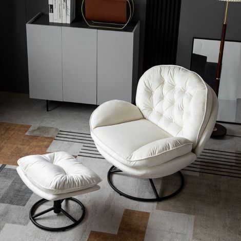 Beige Swivel Chair with Foot Stool Leisure Sofa Chair and Footstool Lounger Sofa Lazy Chair (1/5)