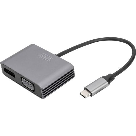 DIGITUS USB-C - DP + VGA Adapter, 20 cm 4K/30Hz, Silber, Aluminium Gehäuse (1/5)