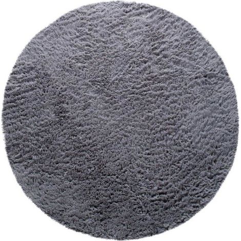 Paco Home Tapis Poils Longs Salon Shaggy Fausse Fourrure Fourrure Moelleux Gris Gris 120 cm rond (1/5)