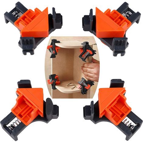 4pcs 90 Degrés à Angle Droit Pince, Alldo Pinces d'angle pour menuiserie, les outils de clip de cadre en bois, les outils de travail du bois pour le forage, la fabrication d'ébénisterie- (1/5)