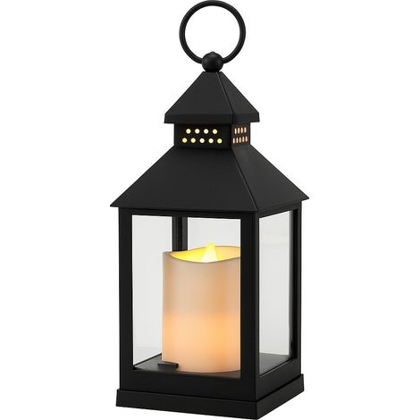 EDM – Lanterne à bougie LED noire 10.5x10.5x23cm – Minuterie 6h – Plastique et verre – 71653 (1/4)