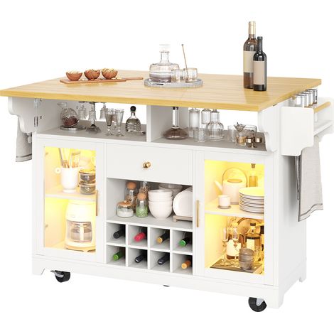CHICFURN Desserte de cuisine 120x40x95 cm MDF blanc avec LED RGB et plateaux rabattables (1/5)