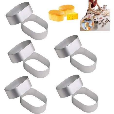 10 pièces - Moule à cheesecake - Moule à biscuits - Moule à mousse - Argenté - 6,3 x 4 x 2,5 cm - Moule ovale - Moule à gâteau - Moule rond ovale - Idéal pour réaliser soi-même gâteaux, pâtisseries et (1/5)