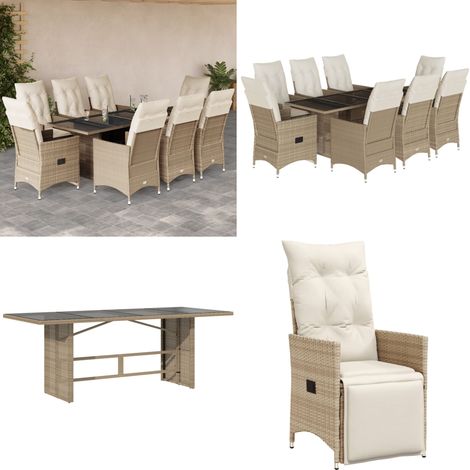Ensemble à manger de jardin et coussins 9 pcs beige Poly rotin - Ensemble Salon De Jardin - Mobilier De Jardin - Chaises De Jardin Inclinables - Table De Jardin - Résine Tressée - Home & Living (1/5)