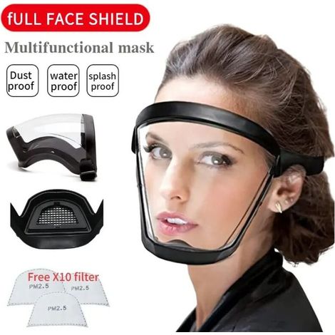 2pcs Masque facial transparent Bouclier intégral Lunettes de sécurité Masque de protection des yeux Coupe-vent Anti-poussière Casque intégral anti-éclaboussures (1/4)