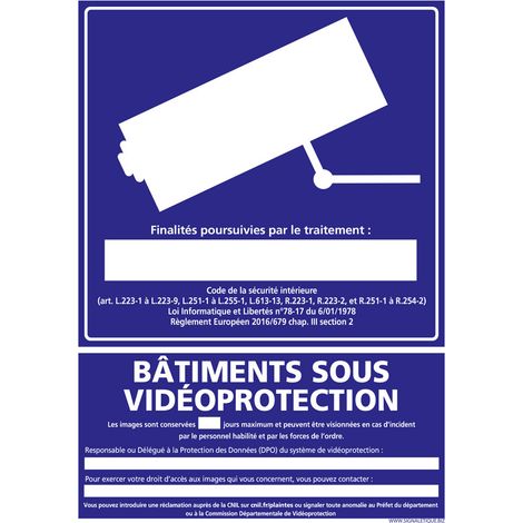 PANNEAU BATIMENTS SOUS VIDEO PROTECTION (G1213) - Adhésif - 75 x 105 mm
