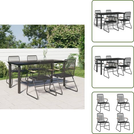 Rattan PVC - vidaXL Set da Pranzo da Giardino 5 pz Nero in Rattan PVC - Tavolo in vetro temperato