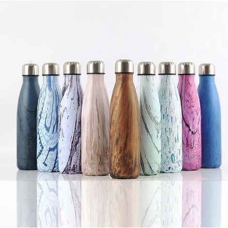 Gourde isotherme en acier inoxydable, motif bois créatif, couleur violet noble (WZ1795) (1/3)