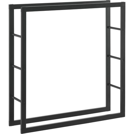 Robusto estante para leña, sólido soporte para leña, almacenamiento eficiente para interior y exterior, acero lacado 100 cm negro 030005952