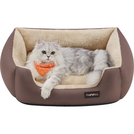 Panier pour Chiens, Canapé-Lit pour Animaux, Coussin Amovible et Réversible, Bords Surélevés, Fond Antidérapant, Taille S, 60 x 50 x 20 cm, Marron Café et Beige Sable (1/5)
