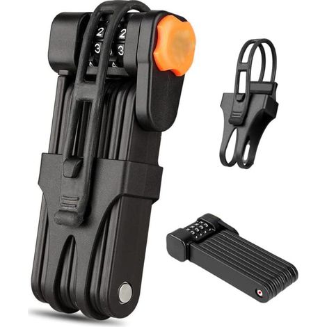 Lucchetto pieghevole per bicicletta con combinazione a 4 cifre, realizzato in robusto acciaio legato, con rivestimento antigraffio, impermeabile e antiruggine. Catena pieghevole per biciclette e scoot
