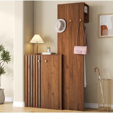 Garderobenset 115 x 38,5 x 191,5 cm aus MDF in Nussbaum mit Schuhschrank (1/5)