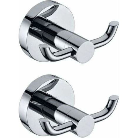 Set of 2 Modern Wall Hooks Polished Chrome Solid Brass Double Towel Rack Door Bathroom Toilet Hat Clothes Wall Door Hanger (1/4)